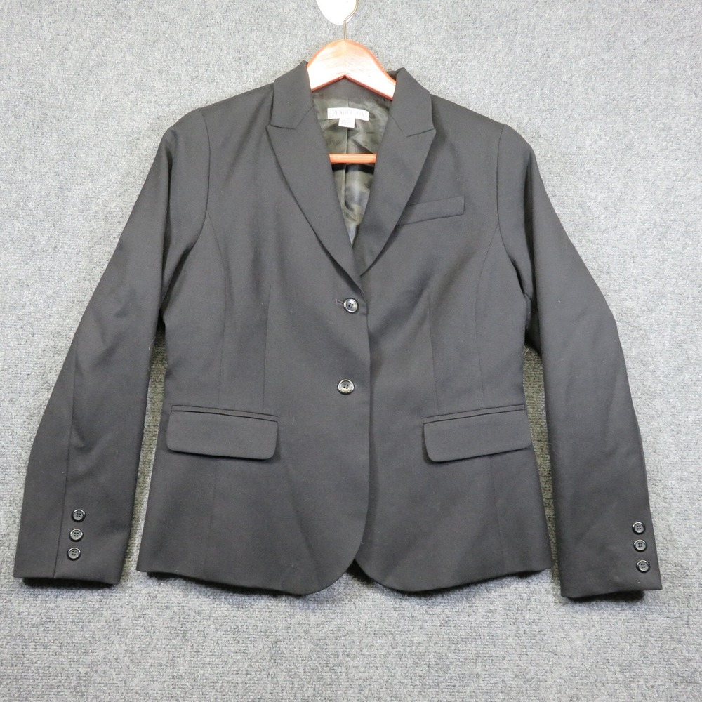 Pendleton Black 2 Button Blazer Women's Size 12 3 Button Sleeve 100% Virgin Wool